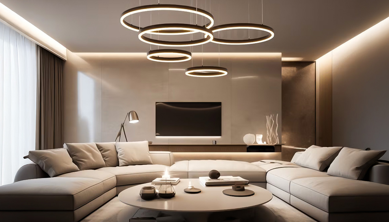 Accent lighting highlighting artwork on feature wall