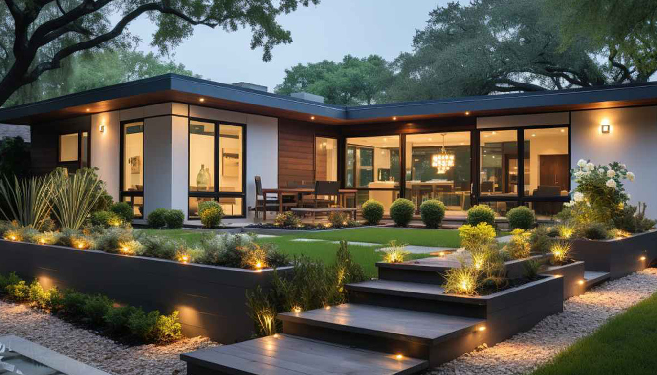 Linear lighting on building facade edges